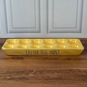 Rae Dunn "Easter Egg Hunt" Yellow Ceramic 12 Egg Holder Tray Magenta‎